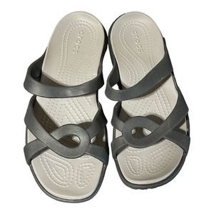 Crocs Womens Meleen Twist Black Gray Open Toe Slides Strappy Size 6